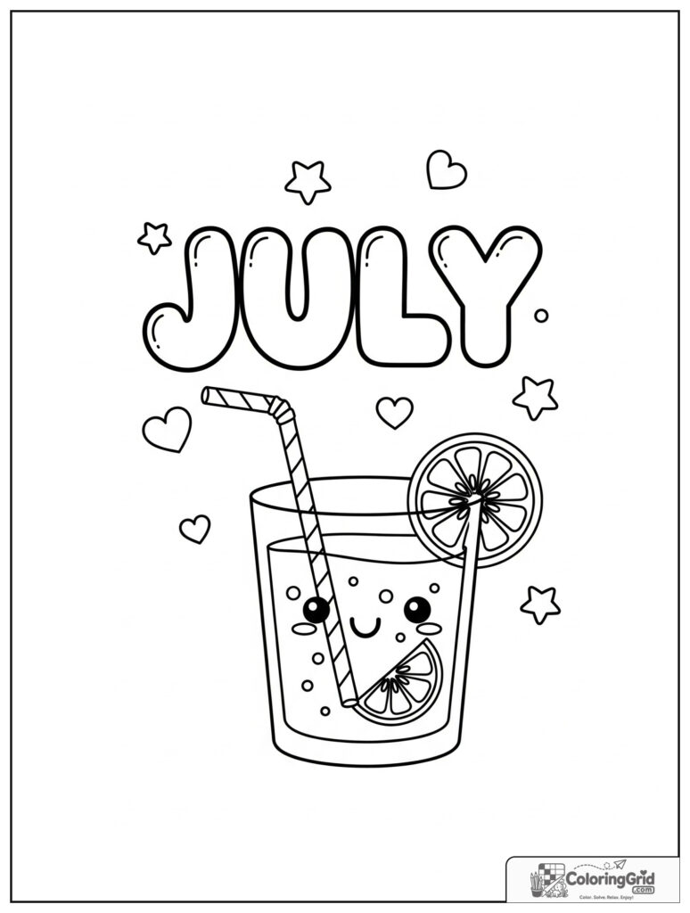 Cute July lemonade glass with small heart decorations.