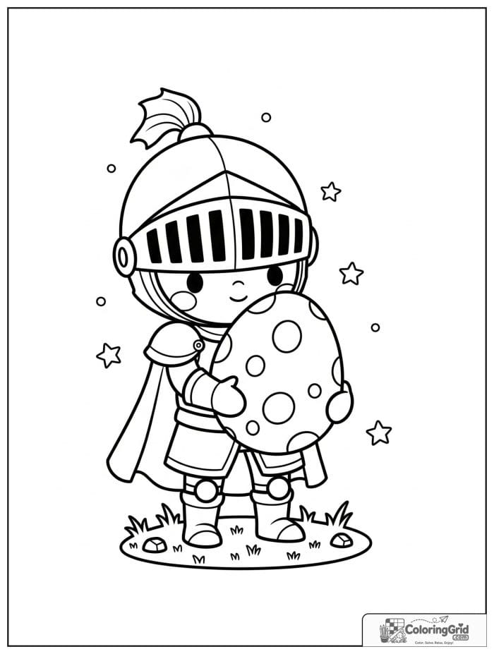 Knight Coloring Pages showing a knight holding a dragon egg.