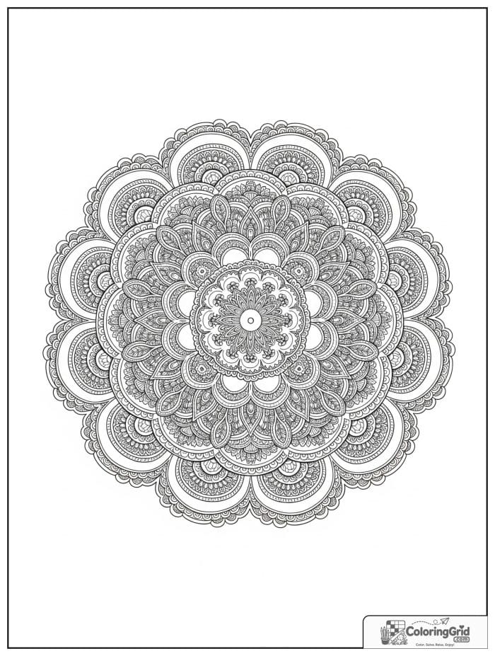 Mandala coloring page featuring a lace-style circular pattern.