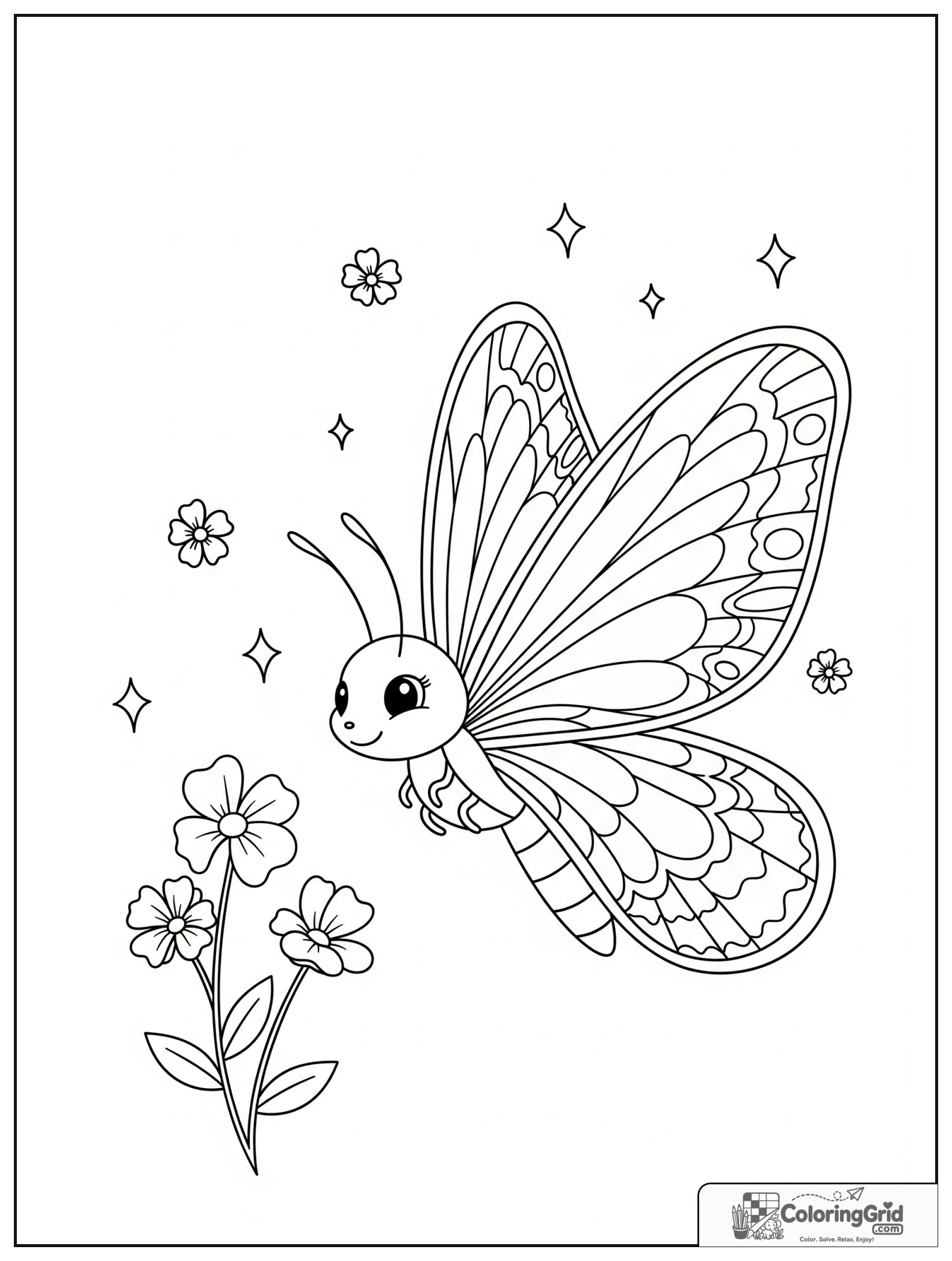 Cute lacewing with flowers and small sparkle decorations.