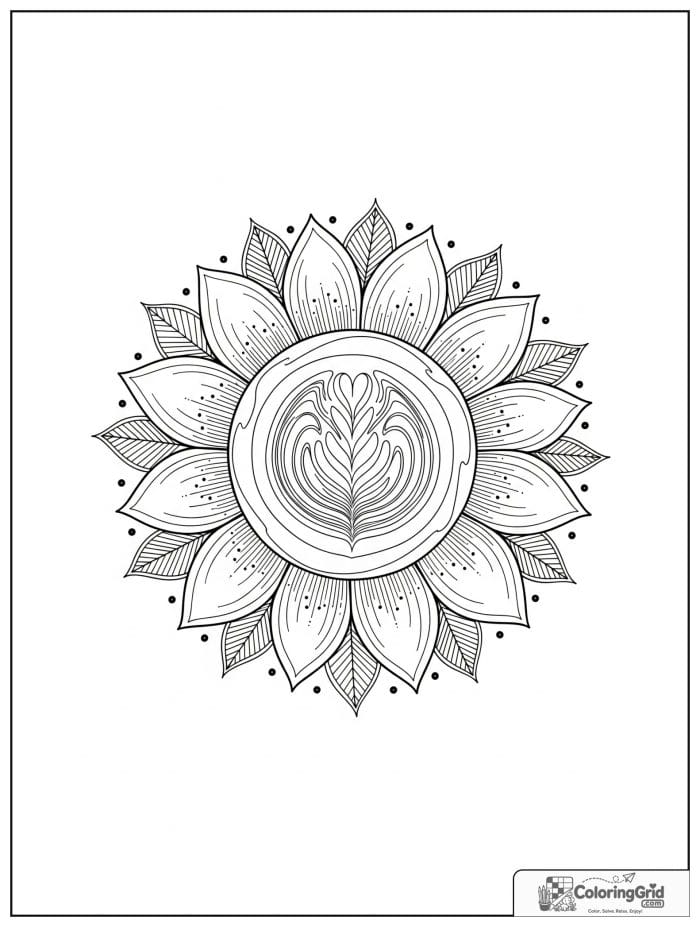 Latte rosette petal mandala with elongated coffee floral shapes.