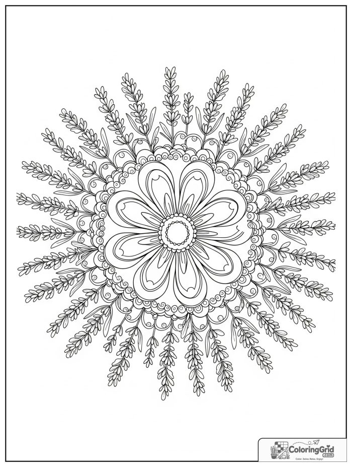 Relaxing lavender bloom mandala with floral bead rings.
