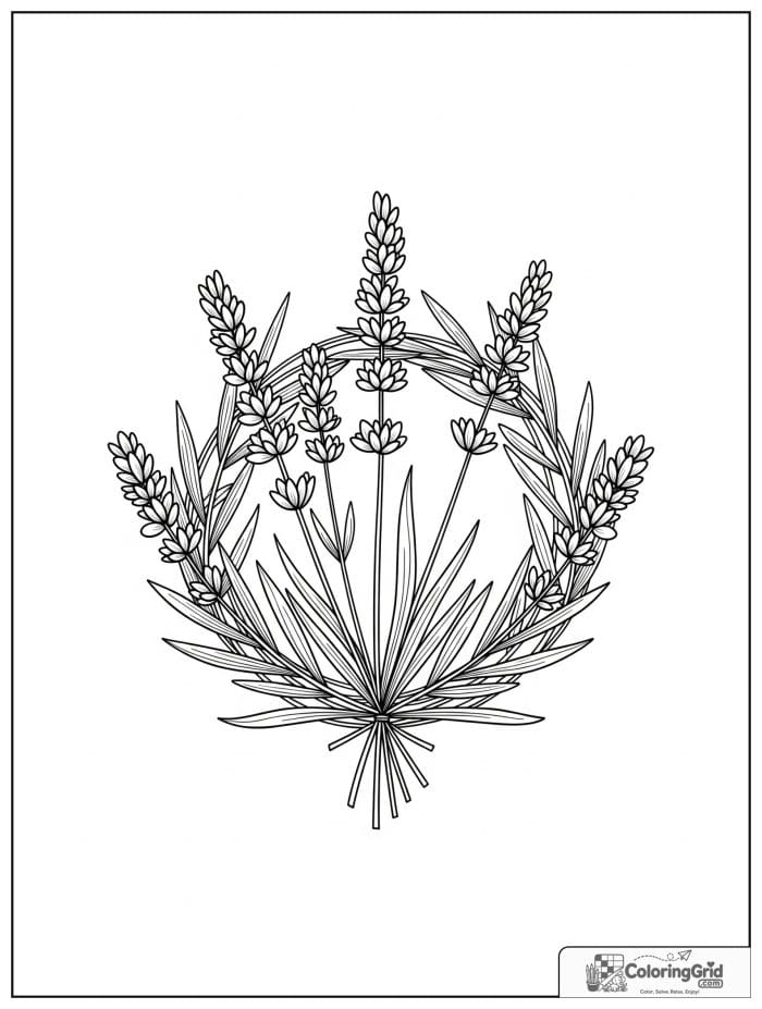 Flower mandala with lavender sprigs and graceful leafy rings.