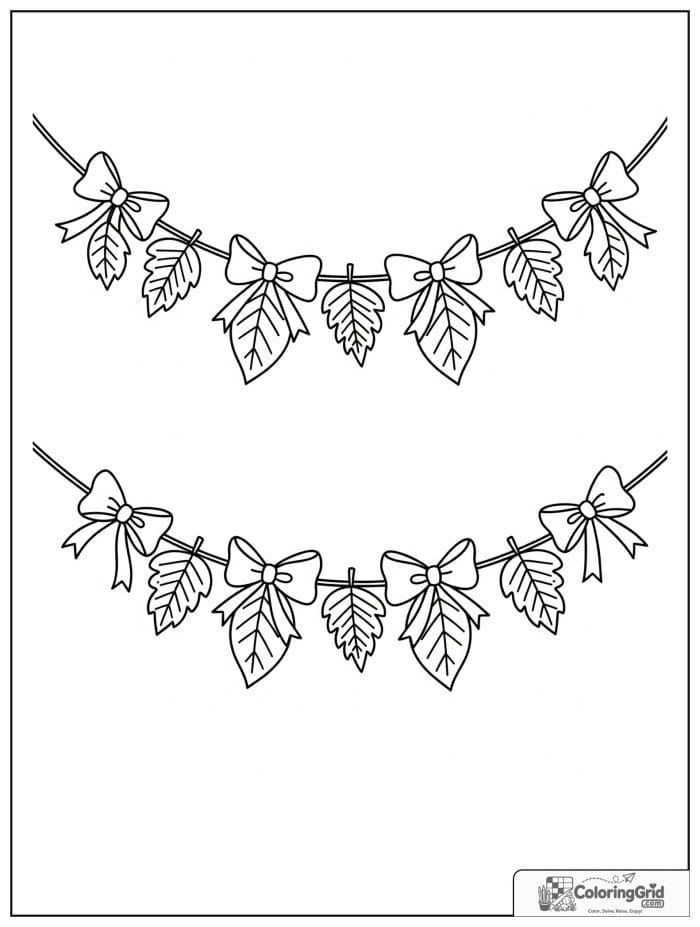 Autumn Leaves Coloring Pages showing a leaf garland with bows.