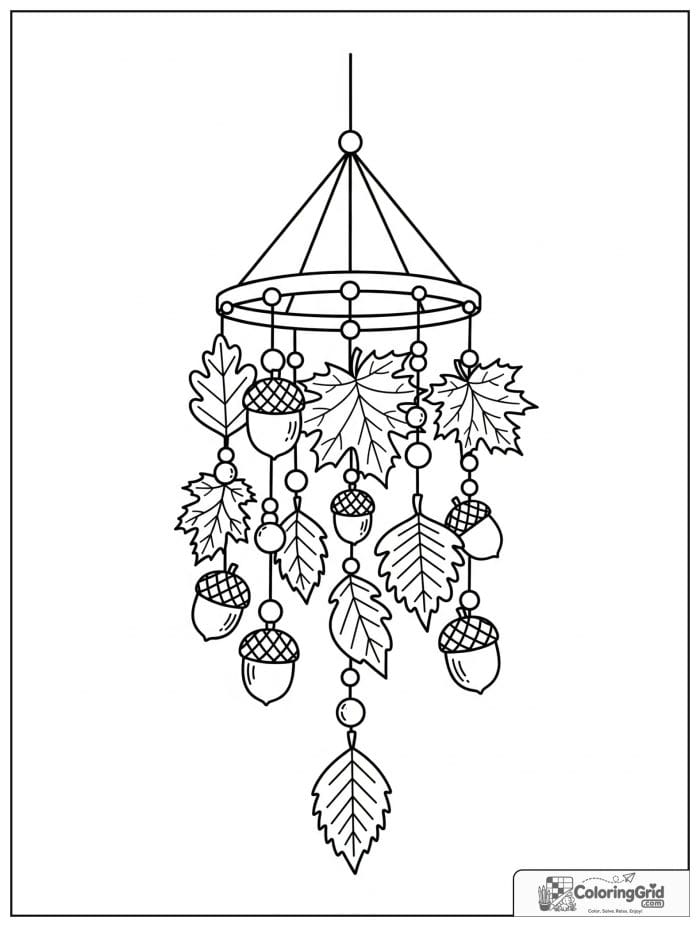 Autumn Leaves Coloring Pages featuring a hanging leaf mobile decoration.