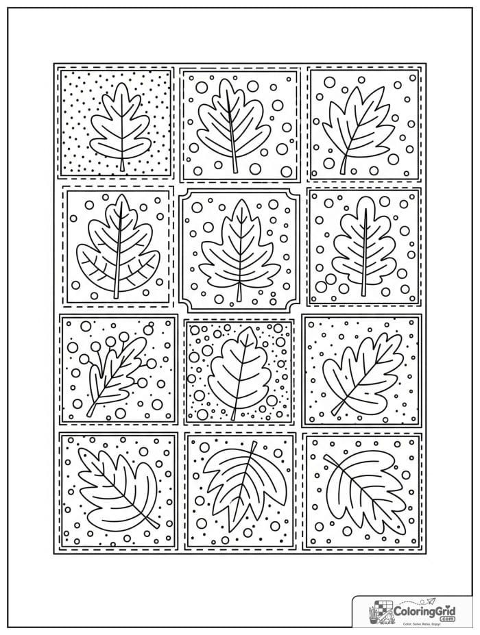 Autumn Leaves Coloring Pages showing a patchwork leaf pattern.