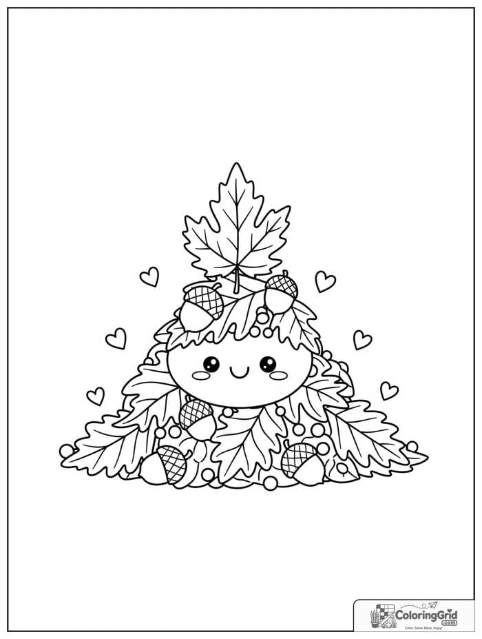 Autumn Leaves Coloring Pages showing a happy leaf pile.