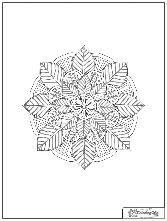 Easy mandala coloring page featuring a leaf ring design.