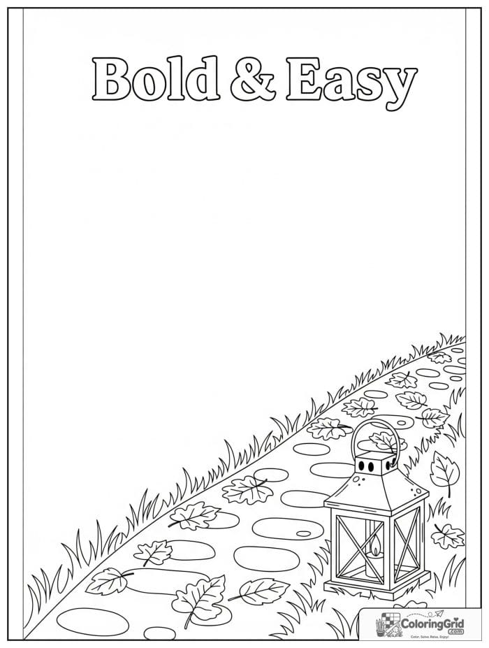 Autumn Leaves Coloring Pages featuring a leaf-strewn path with a lantern.