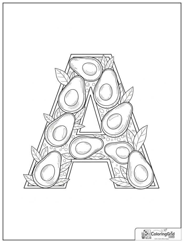 Letter A with avocados for avocado coloring pages