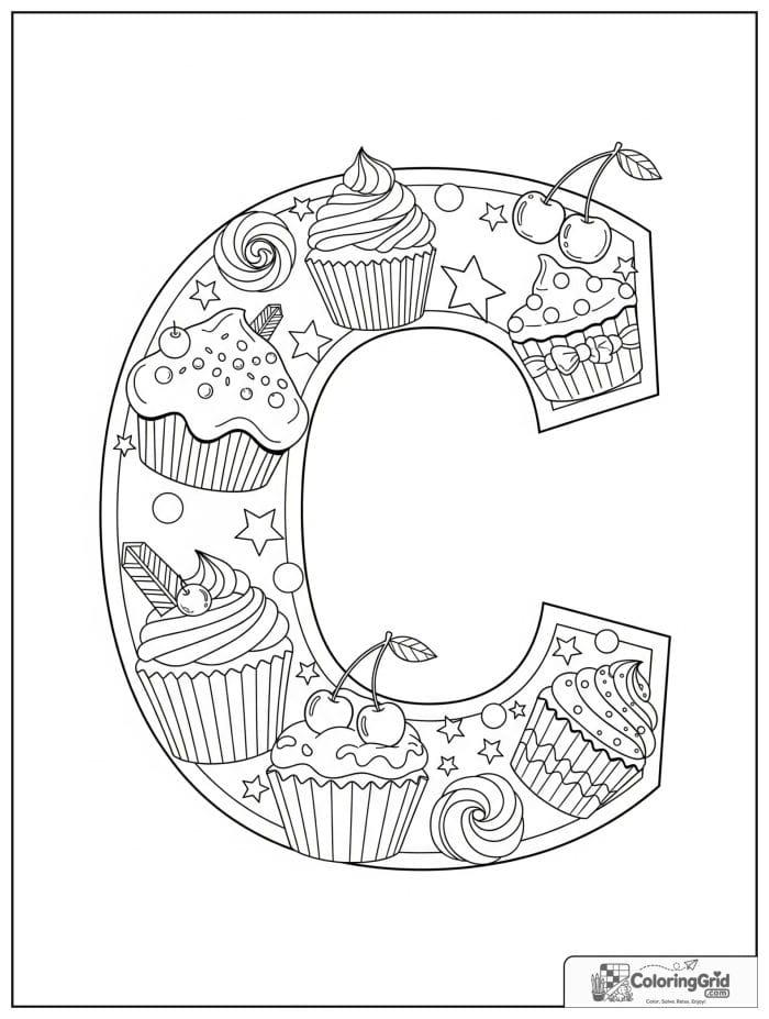 Letter C with cupcakes for Cupcake Coloring Pages