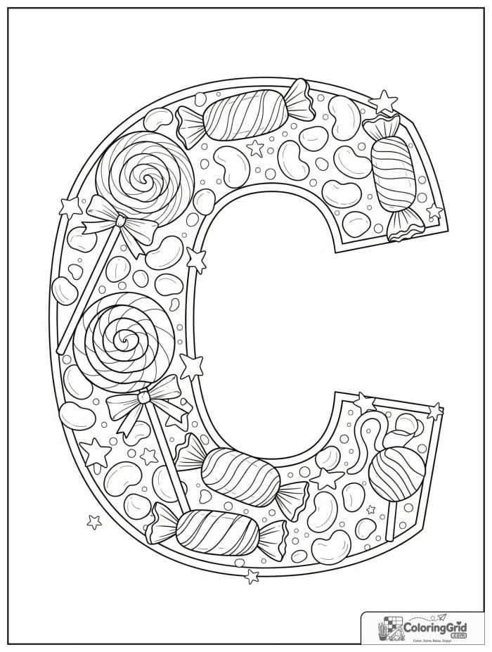 Letter C with candies for Candy Coloring Pages