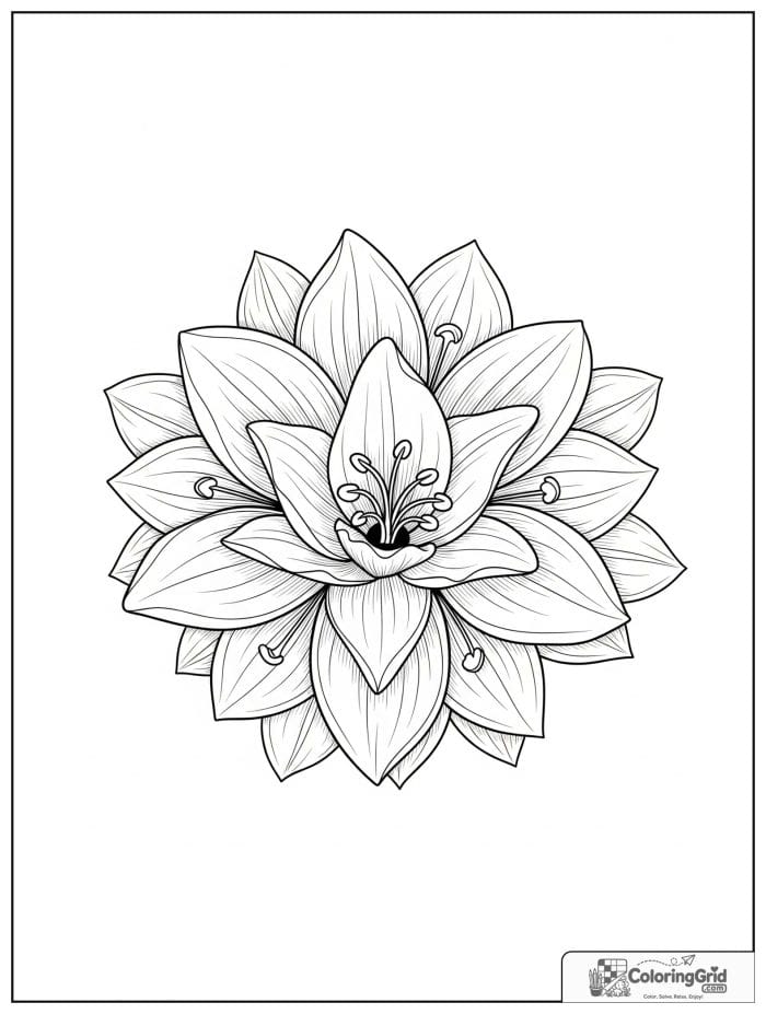 Flower mandala with elegant lily petals and layered floral rings.