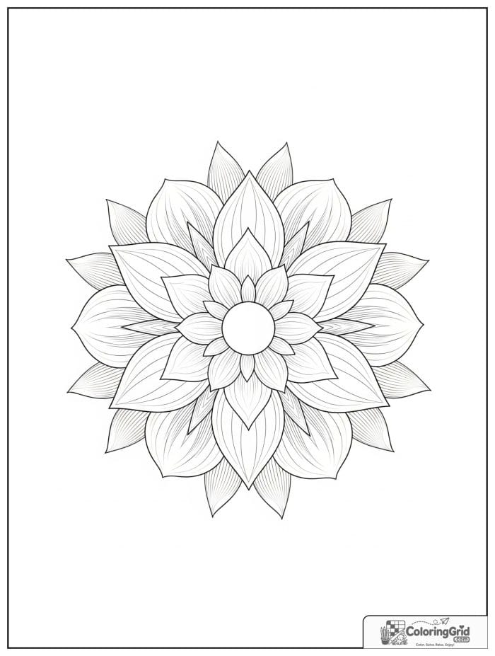 Flower mandala with wide lotus petals and a calm circular center.