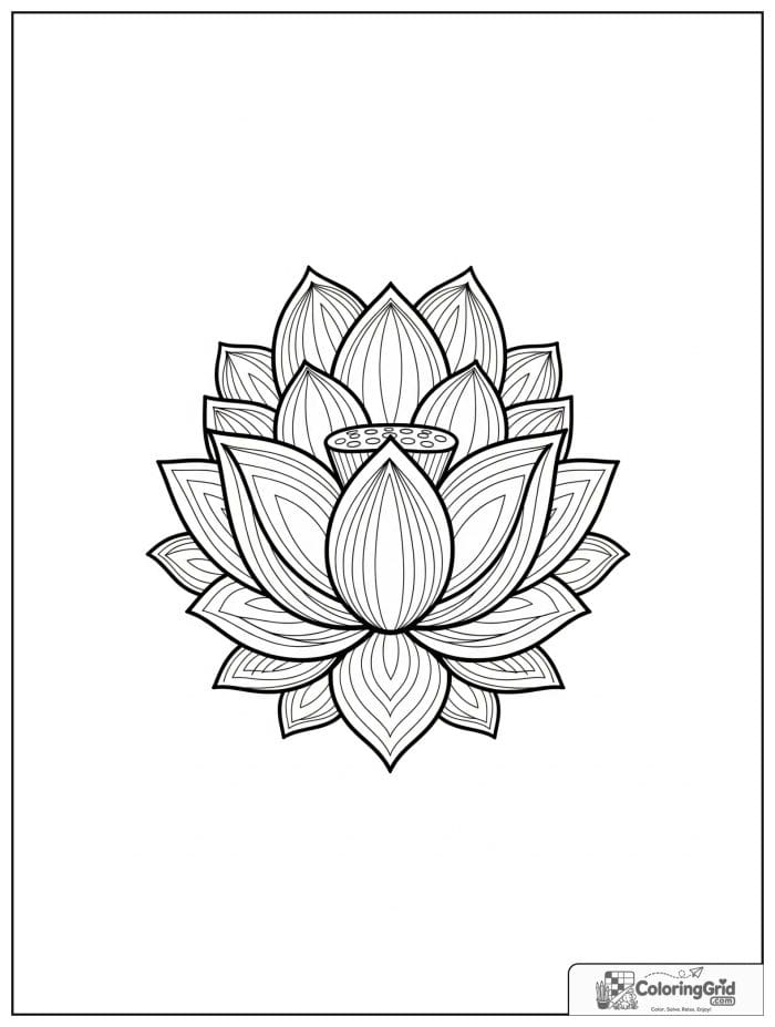 Easy mandala coloring page featuring a lotus petal design.