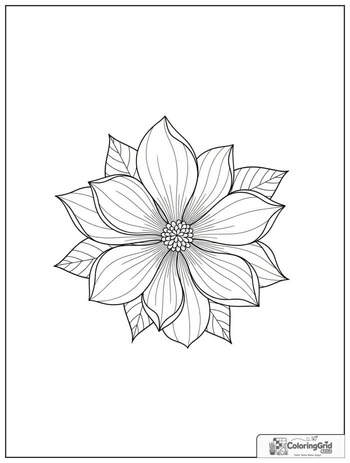 Flower mandala with magnolia petals and rounded leaf loops.