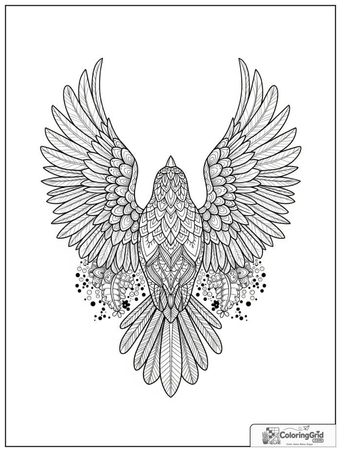 Mandala coloring page featuring a circular bird design.