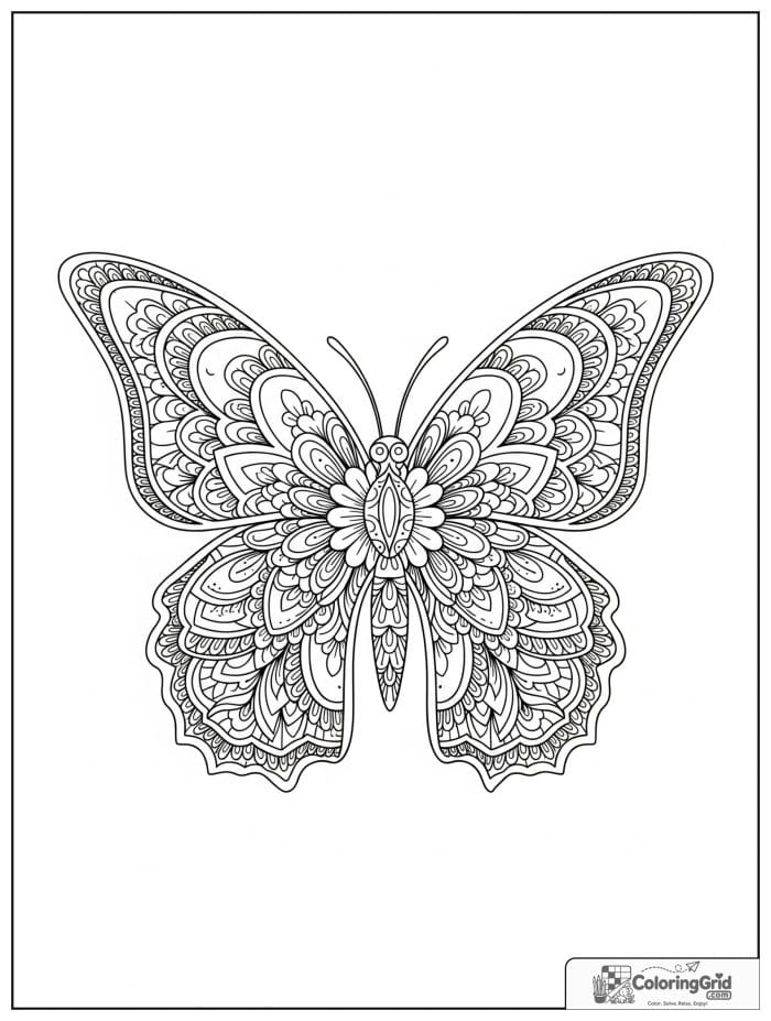 Mandala coloring page featuring a butterfly mandala.