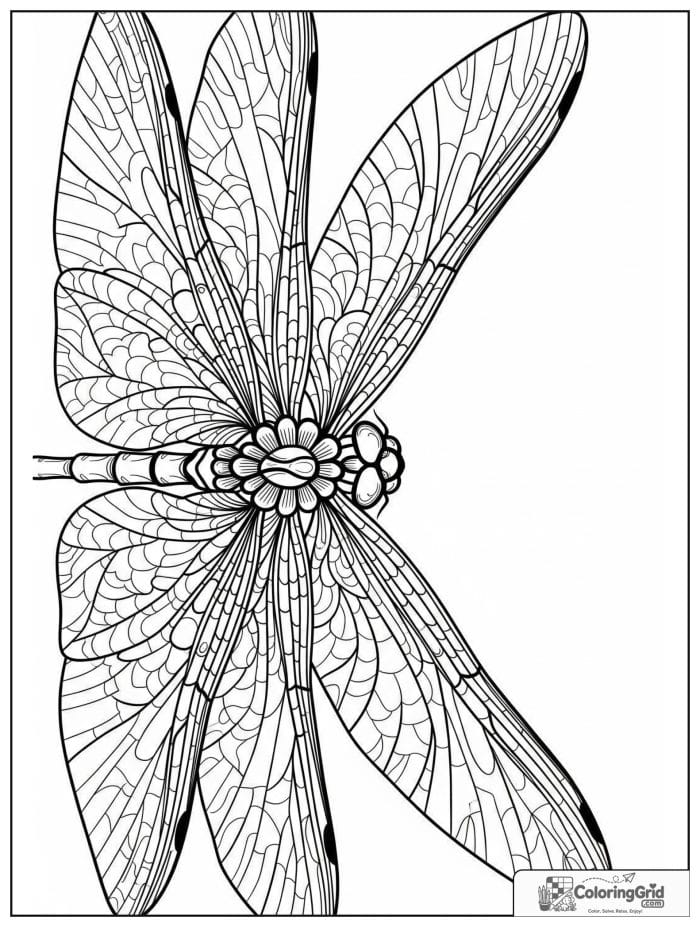 Mandala coloring page featuring dragonfly wing motifs.