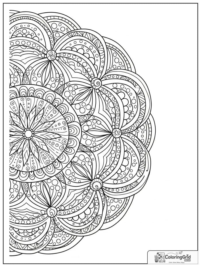 Mandala coloring page featuring fish scale patterns.
