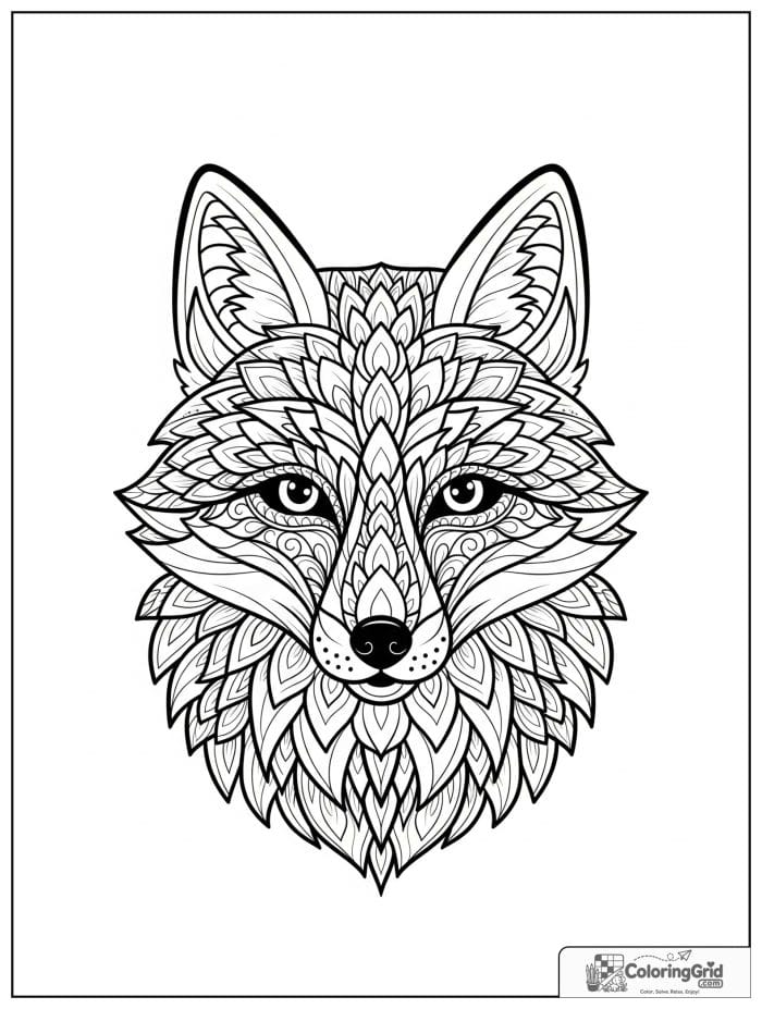 Mandala coloring page featuring a fox face mandala.