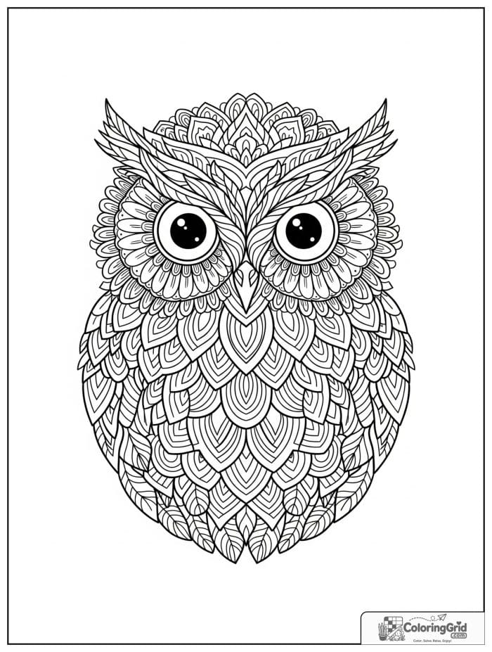 Mandala coloring page featuring an owl face design.