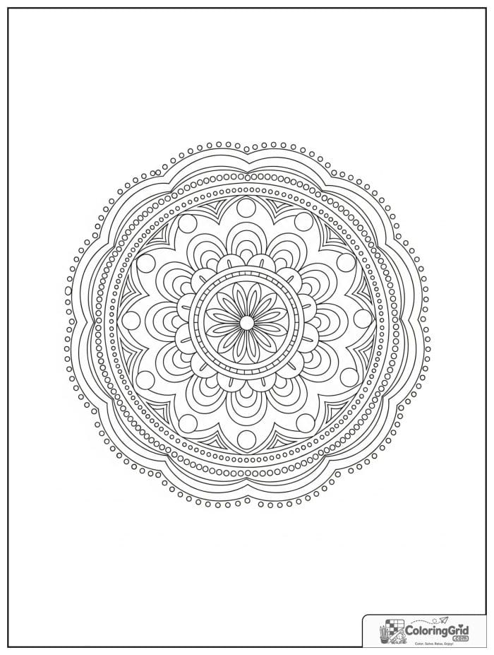 Mandala coloring page featuring layered arc bands.