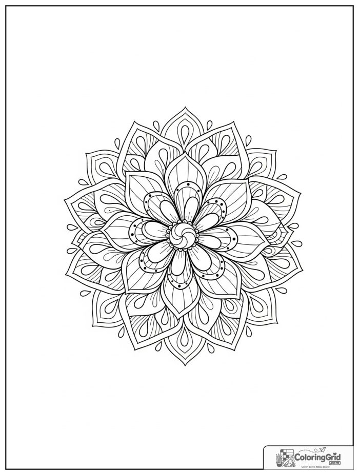 Relaxing spa flower mandala with smooth ovals and droplet dots.