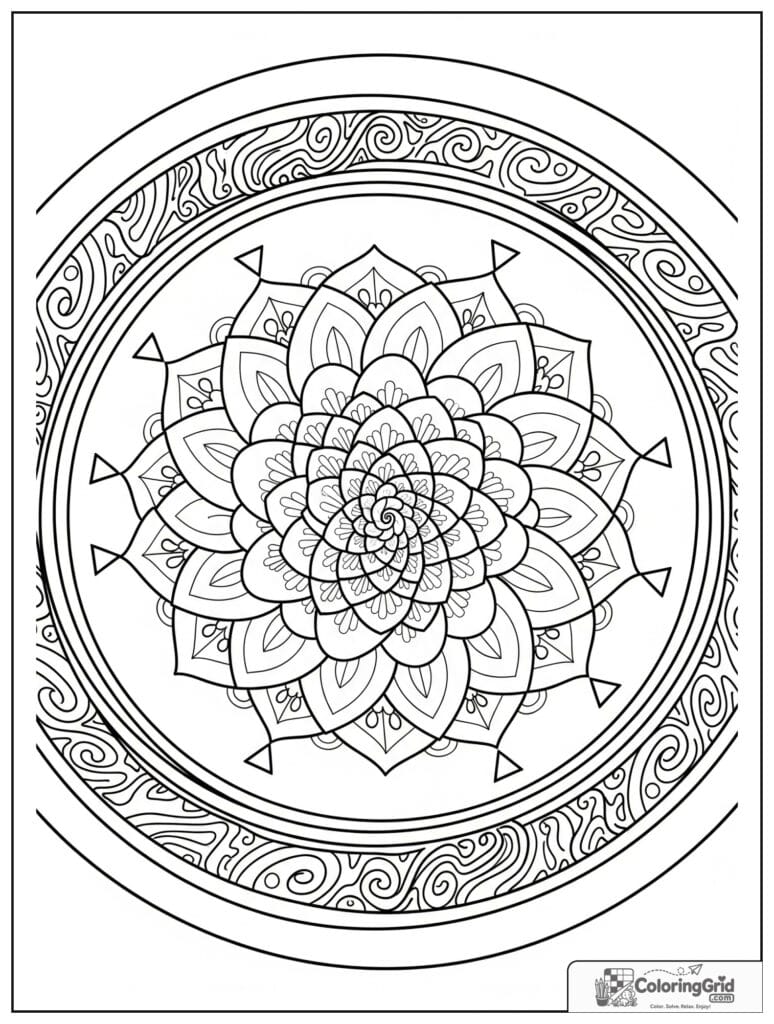 Sacred spiral center mandala with zentangle wave doodles