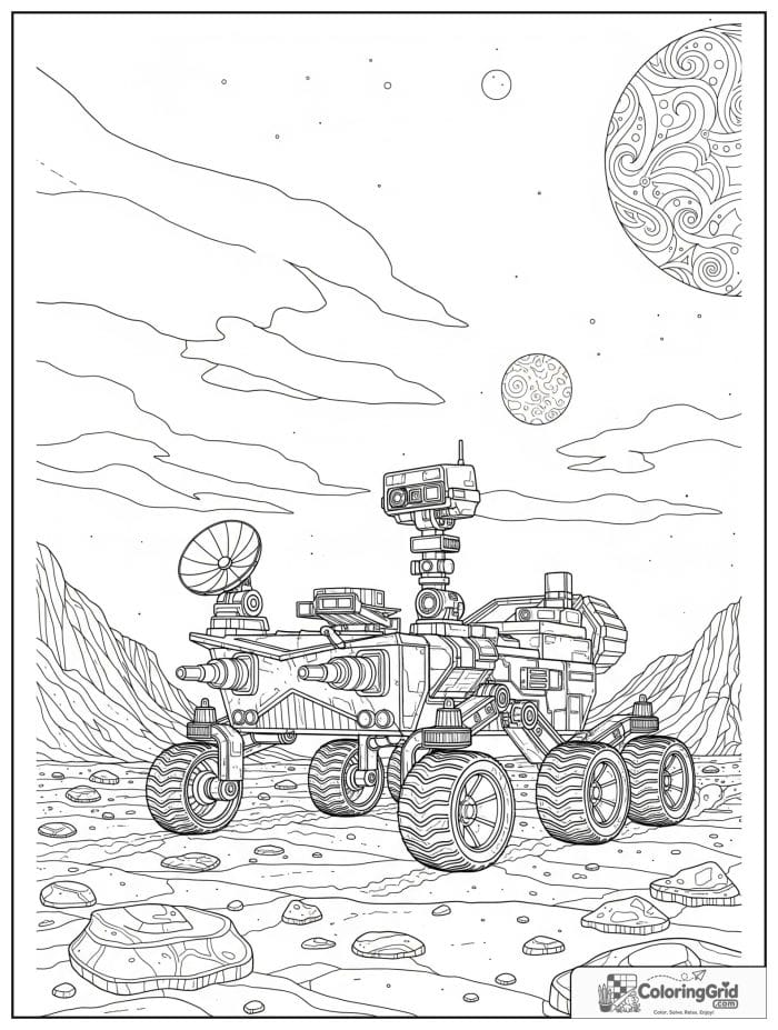 Mars rover exploring a rocky landscape.