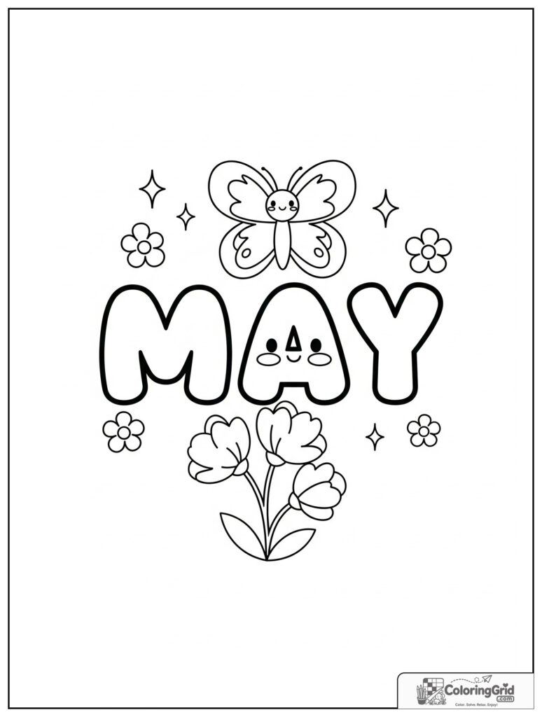 Cute May butterfly and flowers with small sparkle decorations.