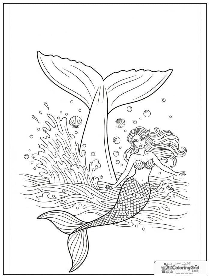 Mermaid coloring page featuring a mermaid near a whale tail.