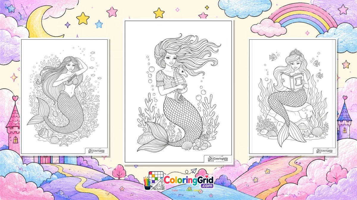 Mermaid Coloring Pages featured illustration for Mermaid Coloring Pages: Easy PDF and JPG Printables
