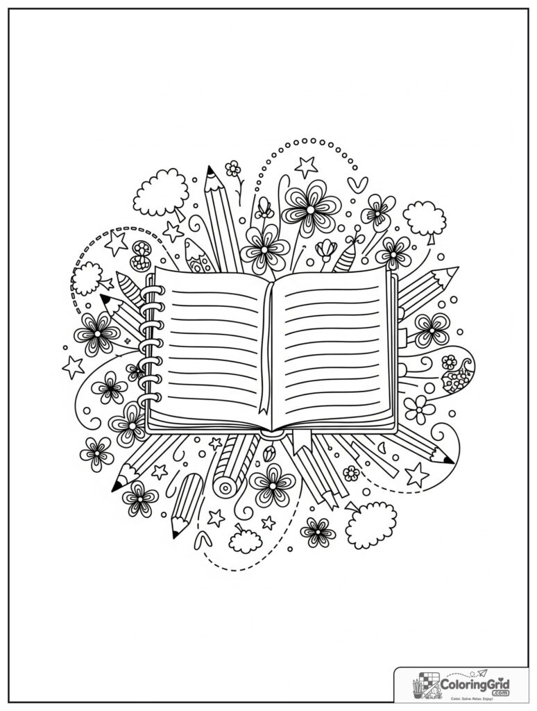 Mindful journal mandala with pencil doodles and zentangle flowers