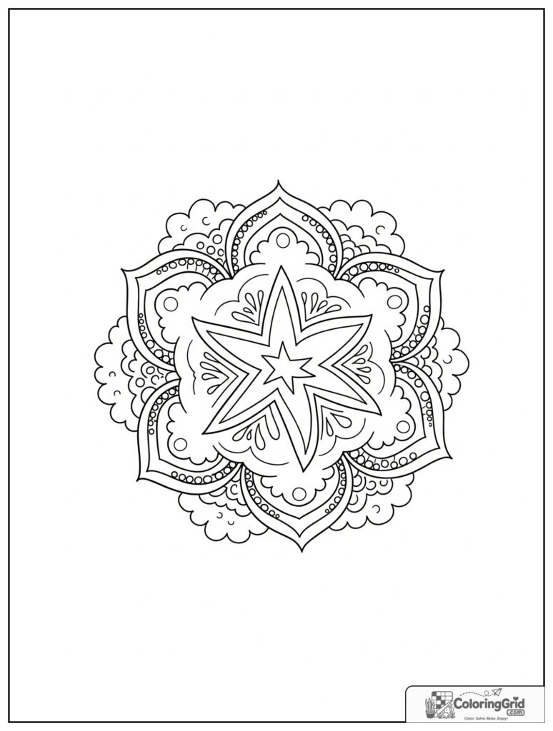 Mindful star breath mandala with petal rings and dot trails
