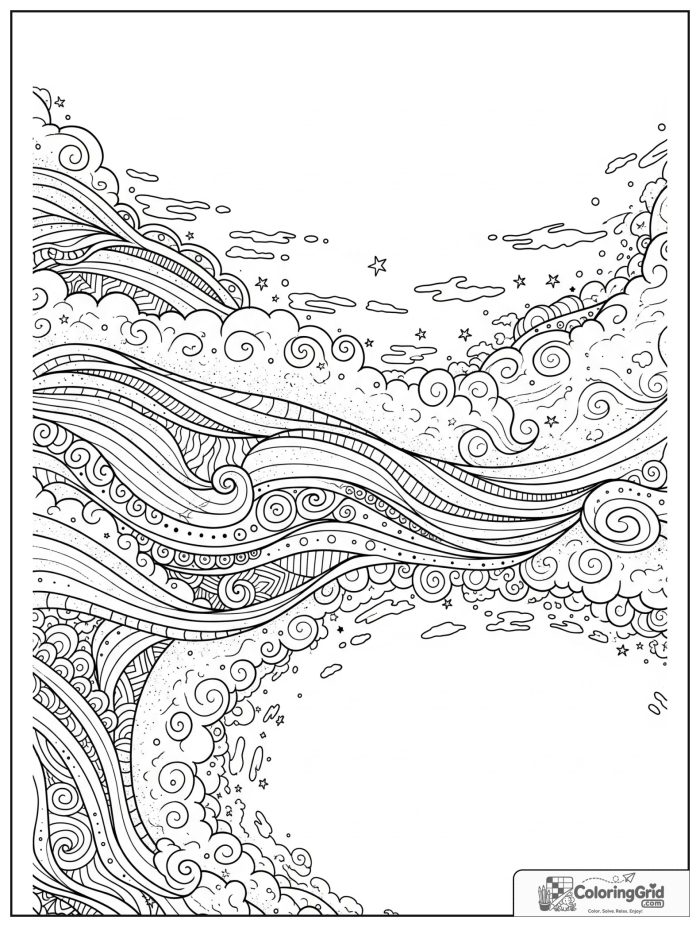 Relaxing mist mandala with rounded forms and swirl bands.