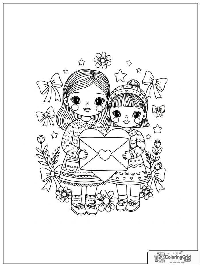 Mom and child holding a letter and a heart.