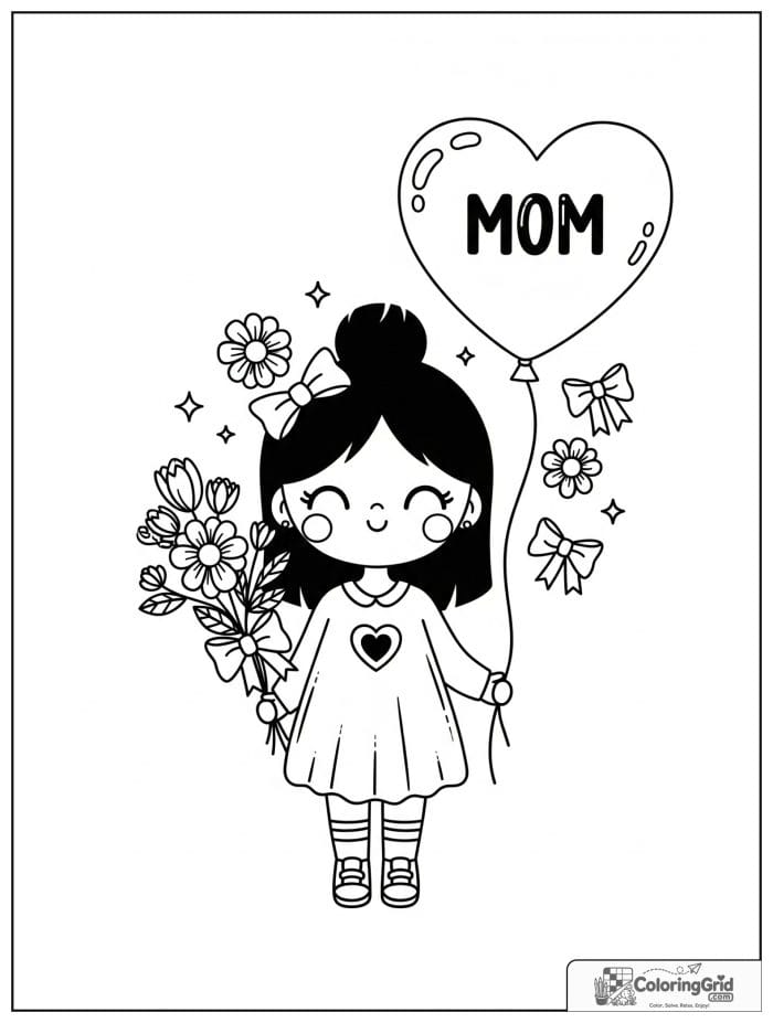 Mom holding a heart-shaped balloon.