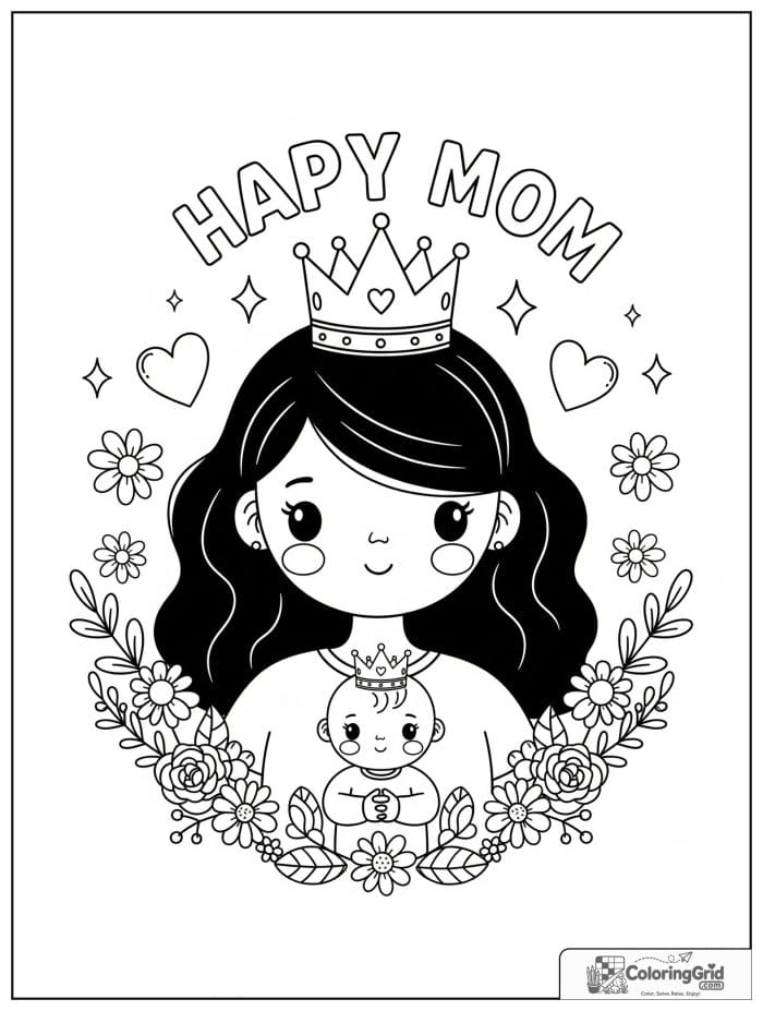 Mom wearing a crown with flowers around her.