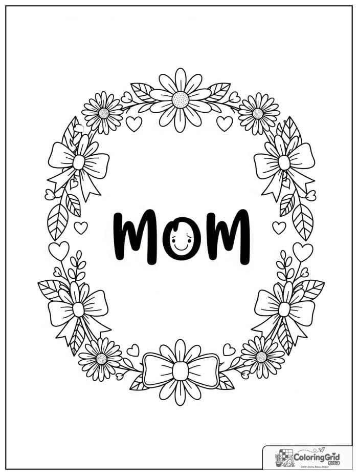 Mom framed by a daisy wreath.