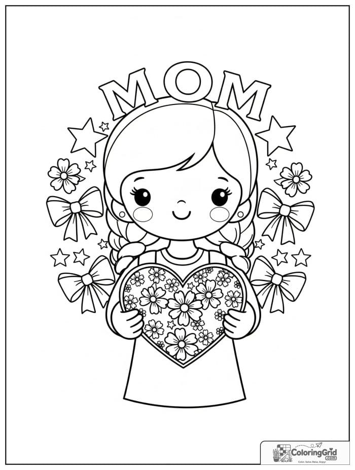 Mom holding a floral heart with stars.