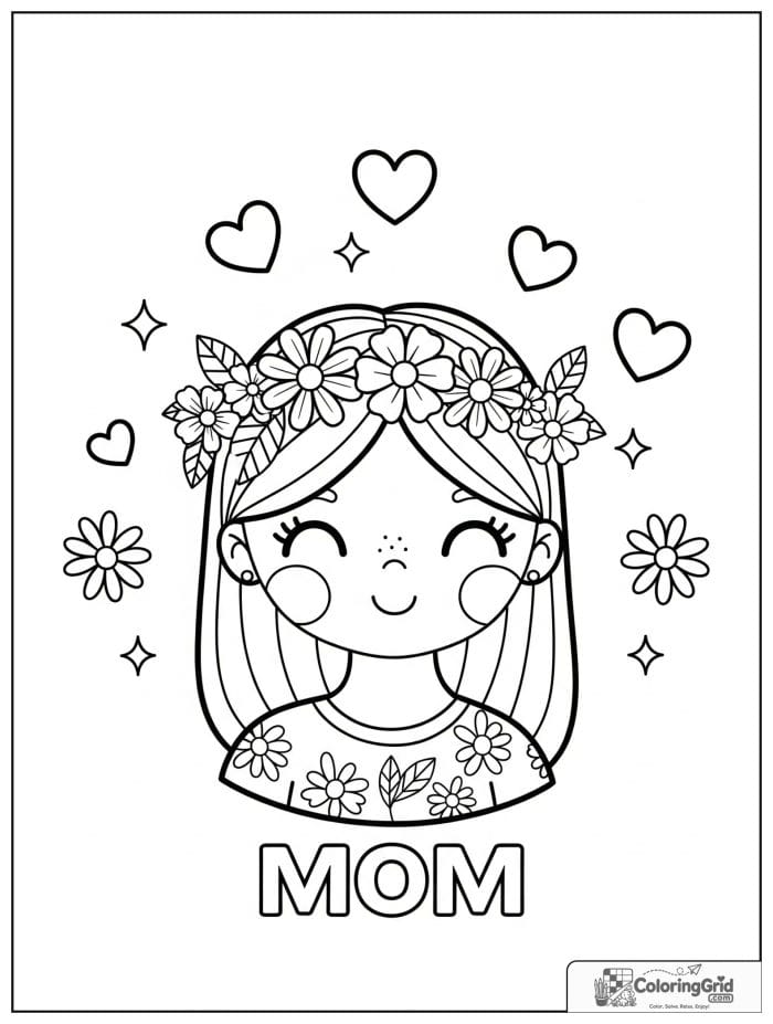 Mom wearing a flower crown with hearts.