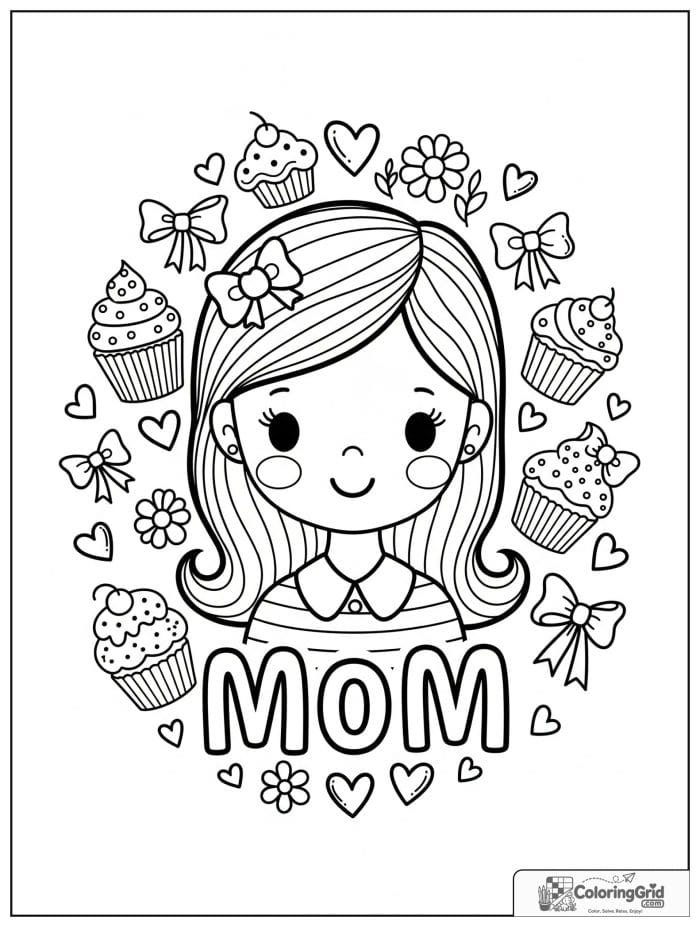 Mom with a cupcake and heart border.