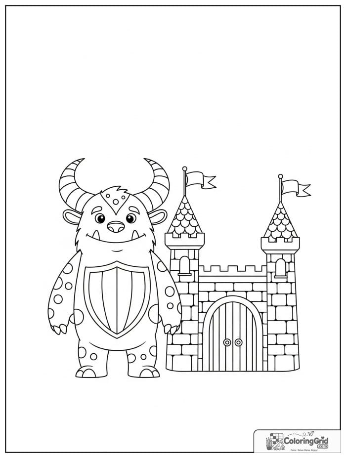 Friendly monster beside a fantasy castle