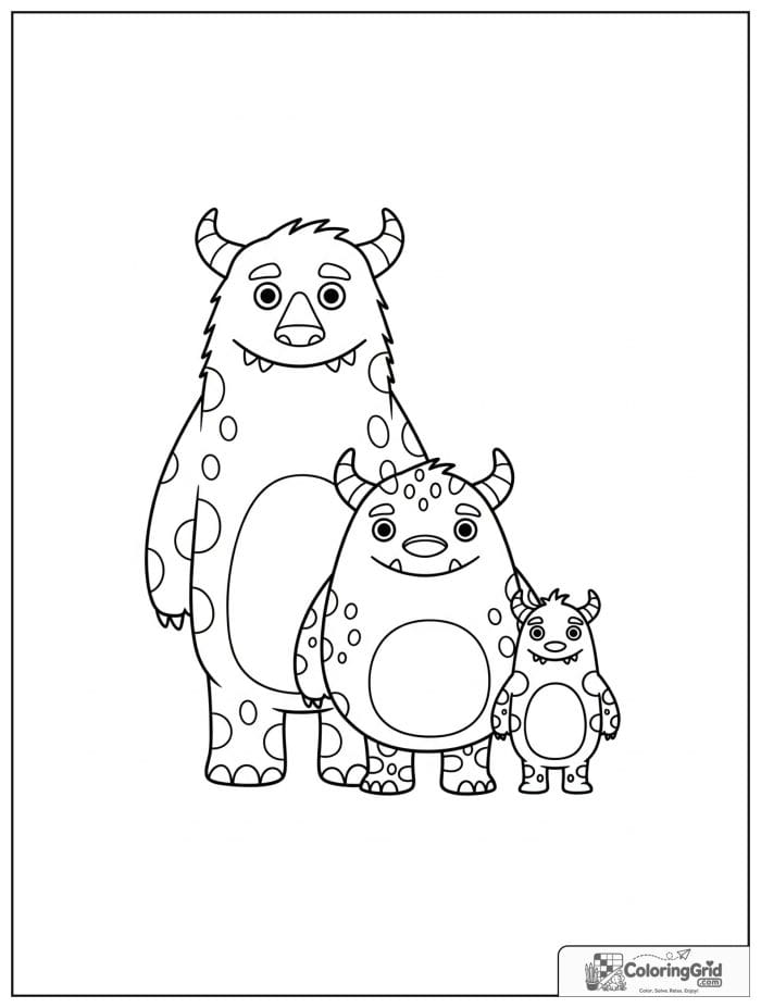 Friendly monster family standing together