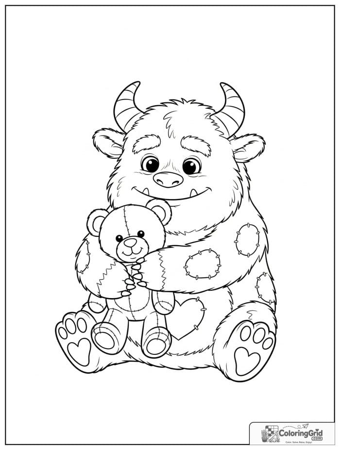 Gentle monster hugging a teddy bear