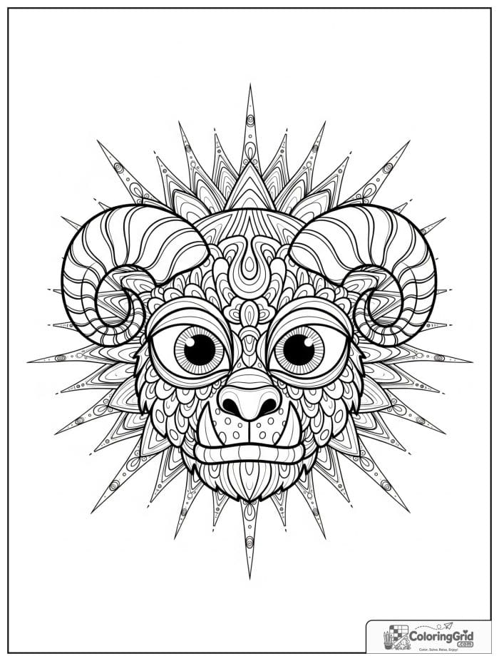 Decorative monster face with mandala patterns