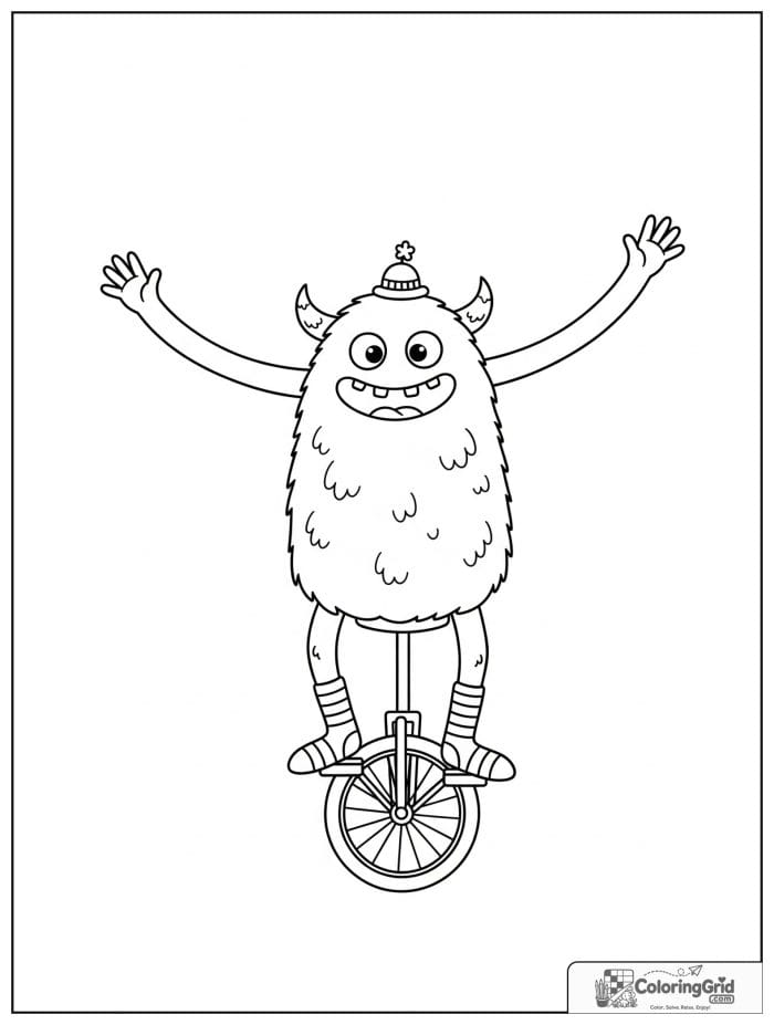 Silly monster balancing on a unicycle