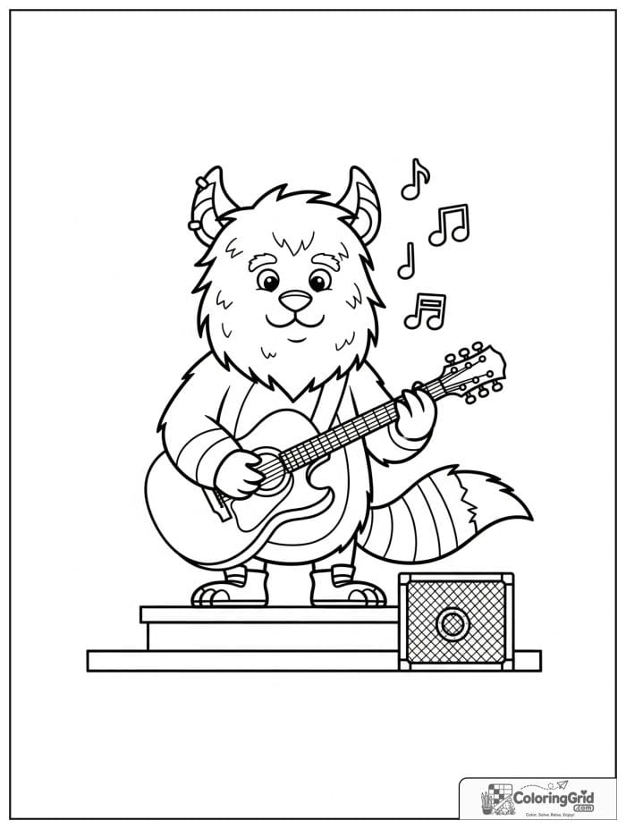 Cool monster playing guitar with music notes