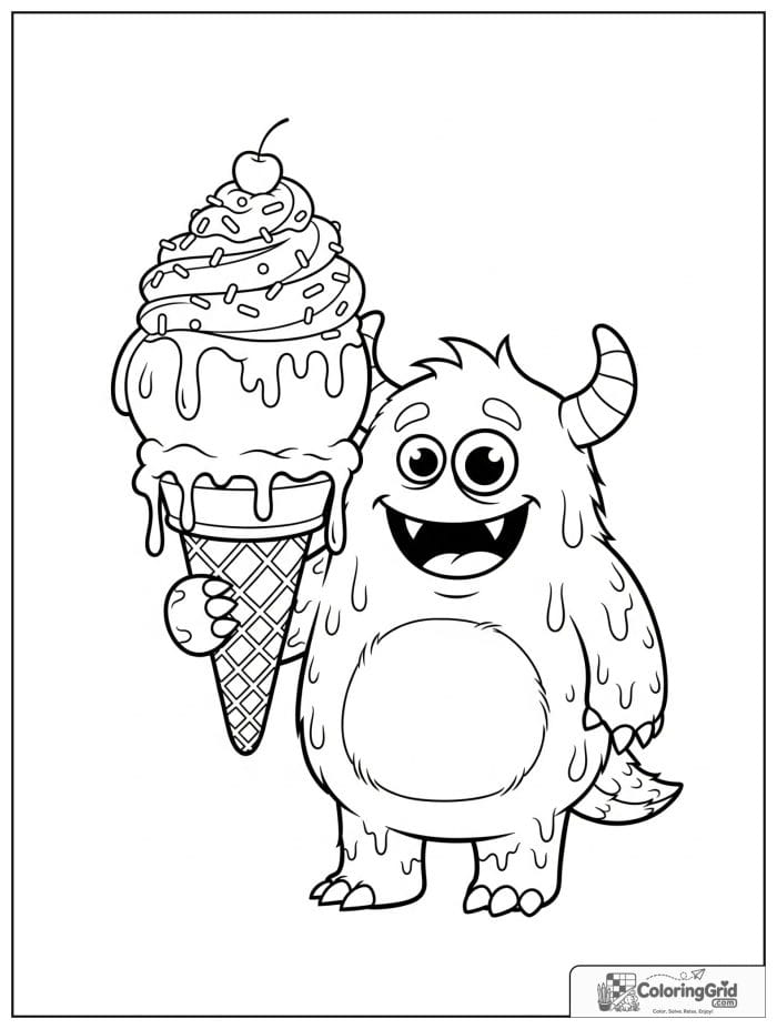Delighted monster holding a giant ice cream cone